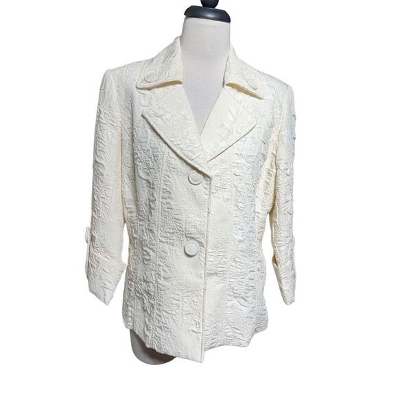 Multiples Off White Brocade 3/4 Sleeve Crinkle Jacket Size Medium - Picture 1 of 5